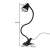 Black IZOXIS clip-on desk lamp with flexible arm and adjustable light, showing dimensions