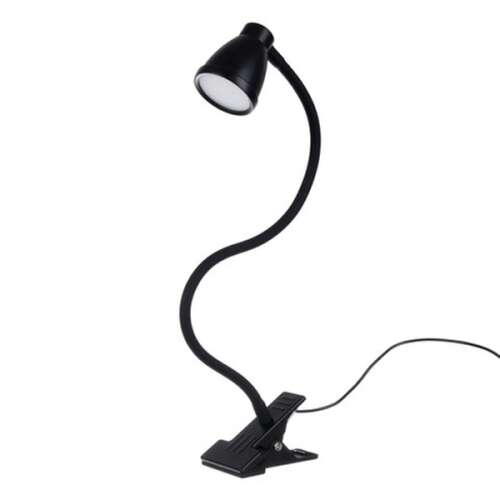 Lampa de birou cu clips, brat flexibil, 3 culori lumina, 10 niveluri, USB, negru, 45 cm, Izoxis