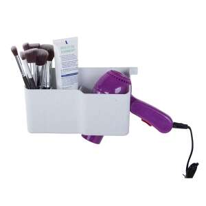 Wall mounted organizer container with hair dryer and makeup brushes - Verk Group