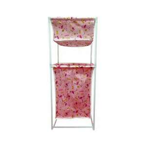 Wäschekorb mit Flamingos in Rosa mit weißem Metallrahmen, zweistöckig, 40L Kapazität - Wäschekörbe