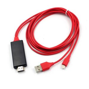 Piros iPhone HDMI kábel képernyőtükrözéshez, 2 méter hosszú - HDMI kábel