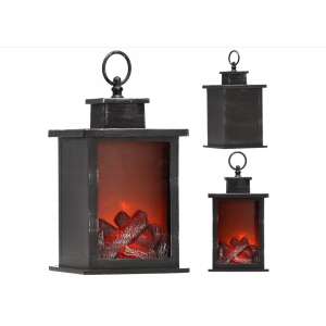 Dekor LED fireplace lantern 140X140X245 MM - Black, 3 images showing the lantern from different angles - Lantern