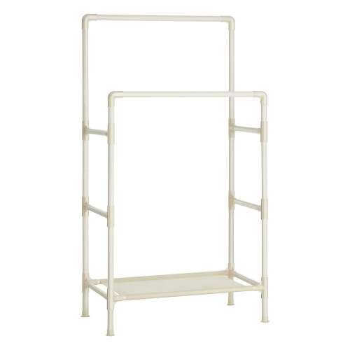 Biely kovový stojan na oblečenie s 2 tyčami a poličkou, SONGMICS