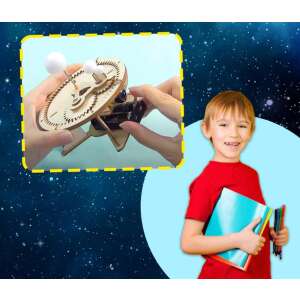 Child assembling a wooden solar system model kit, educational toy for kids, science and discovery, rotating planets, gears, motor, battery powered - Science & Discovery Toy