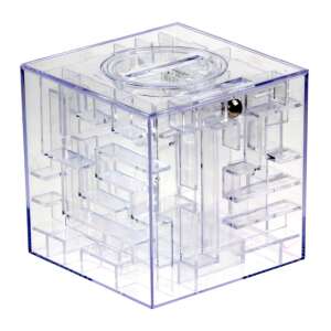 Money Maze - Money Labyrinth, a clear acrylic cube with a maze inside, where you can put money and then try to get it out by guiding a small ball through the maze - Art & Craft