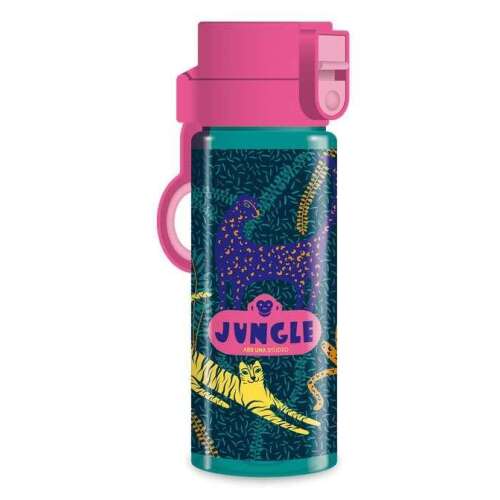 Ars Una Jungle BPA-mentes kulacs, 475 ml, rózsaszín kupakkal és dzsungel állatokkal díszítve