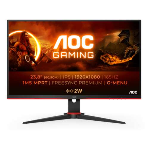 AOC 24G2SPAE Gaming 165Hz IPS Monitor, 23.8", 1920x1080, 16:9, 300cd/m2, 1ms, VGA/2xHDMI/DisplayPort, hangszóró