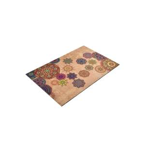 Angled view of a multicolor floral mandala doormat, 45x70 cm - Doormat