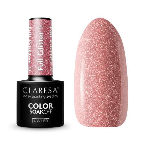 Claresa Full Glitter 08 Gellack, Roségold Glitter, Einfaches Lackiersystem, UV LED
