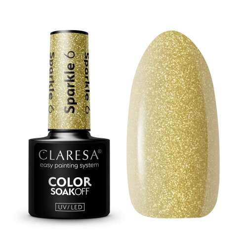 Claresa Sparkle 6 Gel Polish, Gold Glitter Nagellack, Einfaches Lackiersystem, UV LED