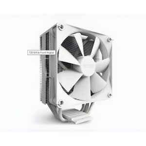 Pohľad pod uhlom na biely vzduchový chladič CPU NZXT T120 - Fanúšikovia PC