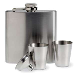 Zestaw flaszki do noszenia ze stali nierdzewnej z 2 kieliszkami i lejkiem - Flaska