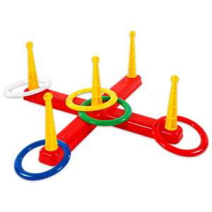 Dorex Karika dobáló 454 joc de aruncare cu inele pentru copii, distracție în aer liber, joc de grădină, joc de petrecere, joc de familie, inele colorate, bază roșie, țăruși galbeni - Jocuri de îndemânare în aer liber