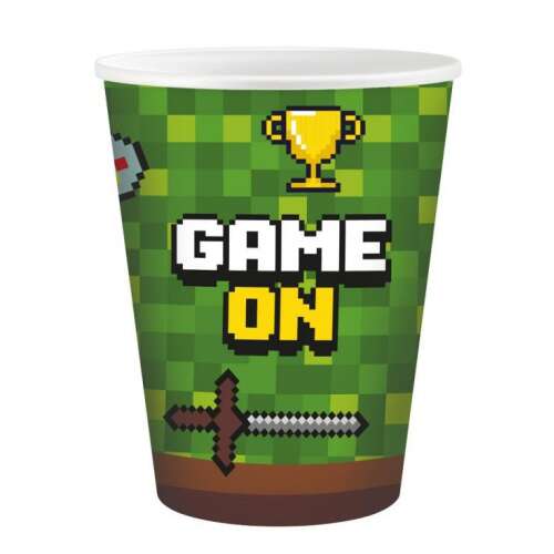 Game On zöld papír poharak, 6 db-os, 200ml, eldobható poharak, parti kellékek, születésnapi buli, videojáték téma - Eldobható pohár