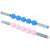 Two massage rollers with 5 spiky balls, one blue and one pink