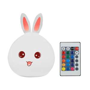 White silicone bunny night light with pink ears,  color changing LED, touch control, remote control, USB rechargeable - Night Light, Projector