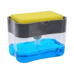 Dispenser de săpun de vase cu suport pentru burete, gri și plastic transparent, capacitate 385ml - Verk Group