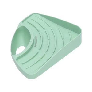 Angled view of Praktikus corner sink organizer, green plastic sponge and dish soap holder - Kitchen tool