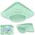 Collage of green plastic sink organizer with suction cup, for sponges, brushes, and dish soap