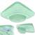 Collage of green plastic sink organizer with suction cup, for sponges, brushes, and dish soap