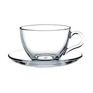 Pasabahce glass coffee cup and saucer set, 85ml, set of 6 - Serving