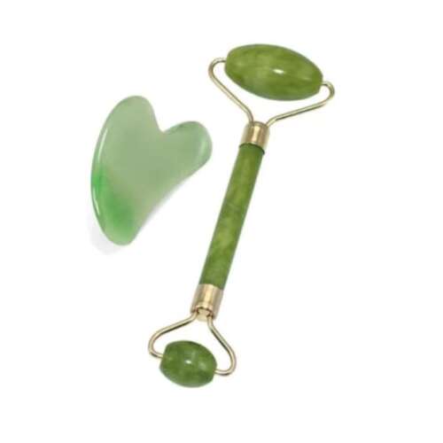 Jáde roller és Jade köves szív alakú arc-, testmasszázs és nyirokmasszázs, Zöld színben