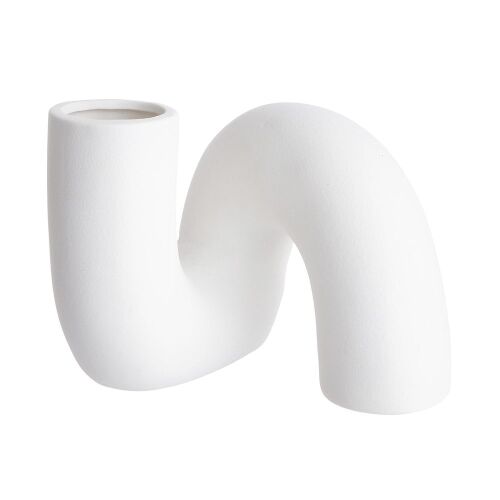 PIPE kerámia váza, fehér, 16 cm, modern design 