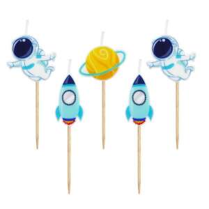 Space themed birthday candles, 5 pack, astronaut, rocket, planet, birthday cake candles - Space
