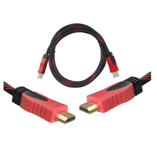 HDMI kábel, 1,5m, piros, nagy sebességű, 4K, 3D, Ethernet, aranyozott csatlakozókkal