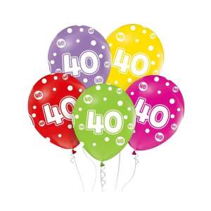Happy Birthday 40th balloons, 5 pack, 12 inch, latex, multi-colored - Amscan Balloon