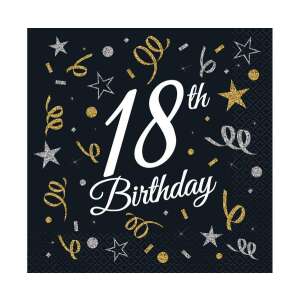 Happy Birthday 18 B&C fekete-arany szalvéta - Szalvéta