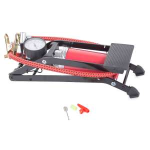 Lábpumpa nyomásmérővel, 7 bar/100psi, piros, 2 szelep-adapterrel - Pumpa