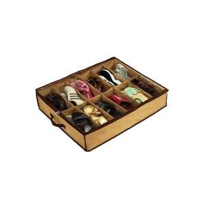 Bézs cipőrendező doboz 12 rekeszes cipők tárolására, átlátszó ablakkal a cipők megtekintéséhez - Gardrób rendszerező