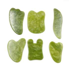 Zestaw Gua Sha 6-częściowy, Jadeitowy masaż twarzy, ciała i limfy, w kolorze zielonym