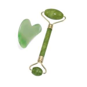 Maser facial cu role de piatră de jad cu masaj Gua Sha de culoare verde