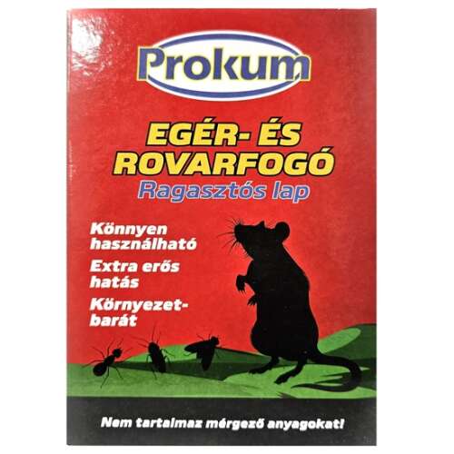 Prokum egér- és rovarfogó ragasztós lap, nem mérgező, könnyen használható, extra erős hatás, környezetbarát