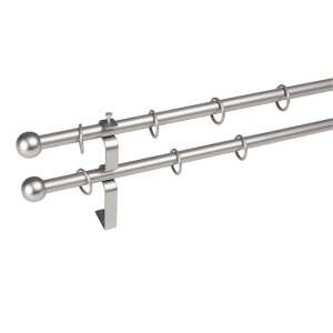 Dupla függönyrúd, 160 cm, fém, matt nikkel, tartozékokkal - JKH