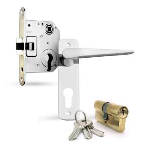 Elzett ajtózár szett fehér kilinccsel, hengerrel és 3 kulccsal - JKH