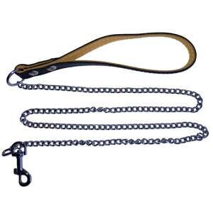 Kutyasétáltató Lánc - Bőr Fogantyú - 123 cm