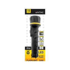 Entac 2AA-s LED zseblámpa, fekete, IP44 vízálló, 15 lumen, 3 LED, 4 órás üzemidő, 15m fényerő - Entac