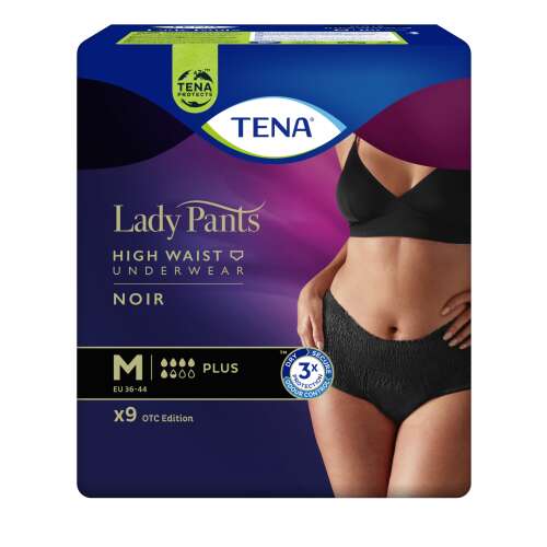 Tena Lady Pants Plus Noir Inkontinencia-fehérnemű magasított derékrésszel M 9db #fekete