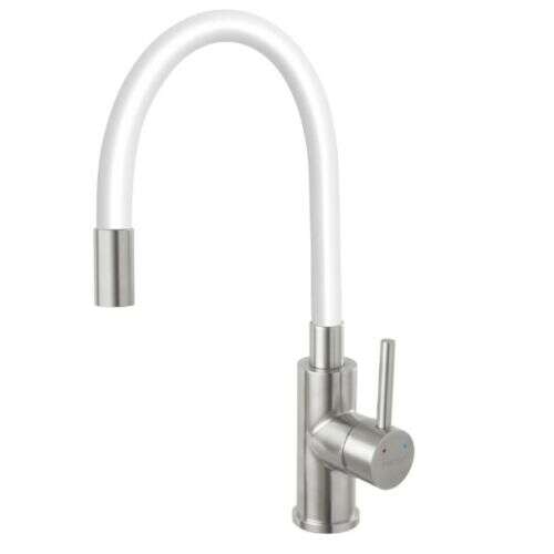 Oupu konyhai csaptelep, fehér, 360 fokos forgatás, egykaros, rozsdamentes acél