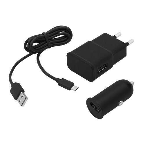 2.1A USB fali töltő + 2A USB autós töltő USB (A) - micro USB (B) kábellel