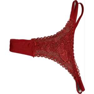 Czerwony koronkowy string z wzorem serca, seksowna bielizna dla kobiet - Moda i ubiór