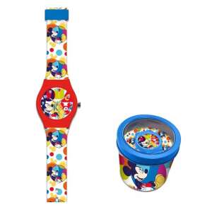 Disney Mickey Mouse analog watch with colorful silicone strap and blue tin box - Fashion & Clothing
