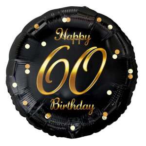 Happy 60th Birthday black and gold foil balloon - Balloon
