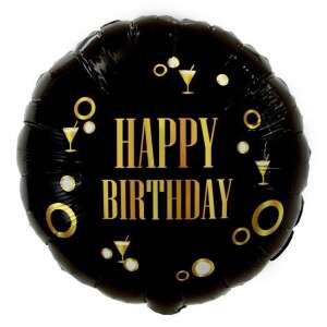 Czarny i złoty balon foliowy Happy Birthday, 36 cm - Bułka w powietrzu
