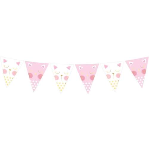 Pink and white cat flag garland, 200cm long, perfect for birthday parties or baby showers