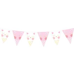 Rosa und weiße Katzen-Flaggenkette, 200 cm lang, perfekt für Geburtstagsfeiern oder Babypartys - Partydeko