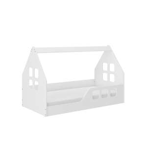 Pat Montessori alb din lemn în formă de casă pentru copii, 160x80cm, cu saltea gratuită - Nonbrand Paturi pentru tineri